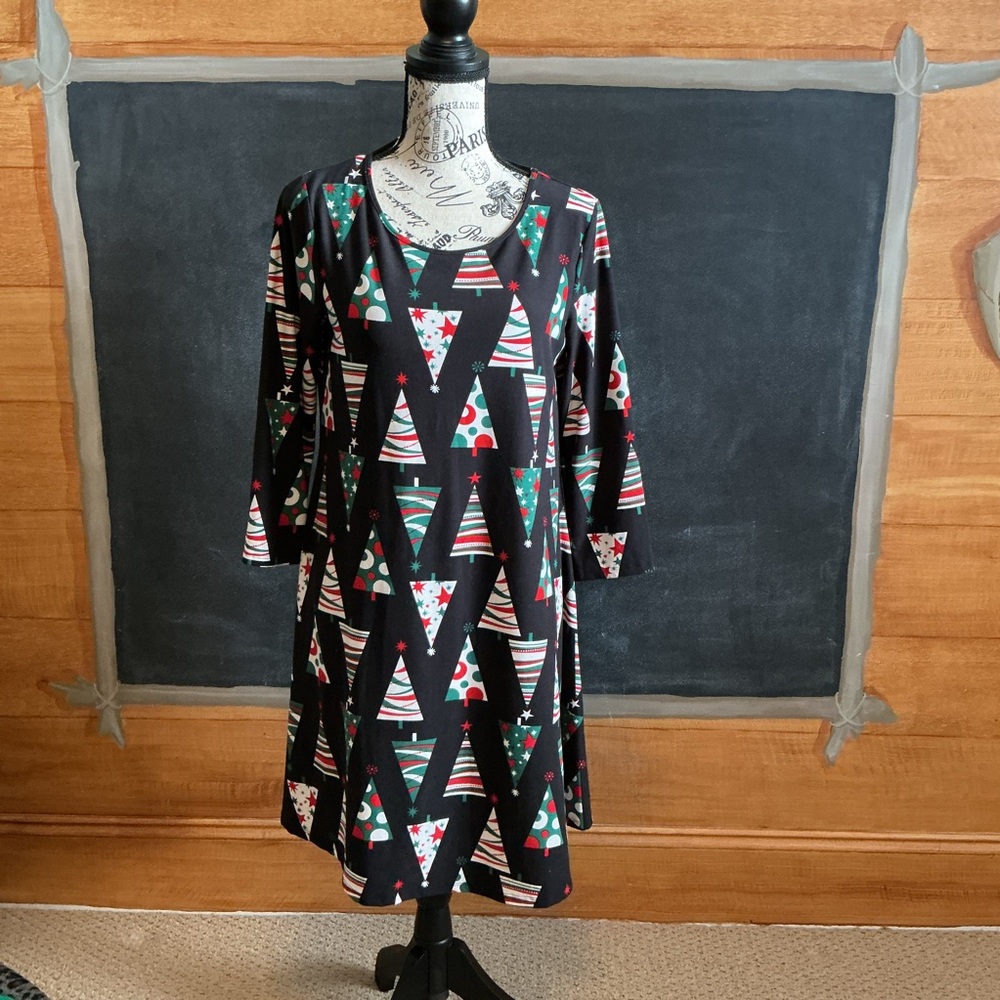 North Pole Festive Black and Red Patterned Christmas tree Dress